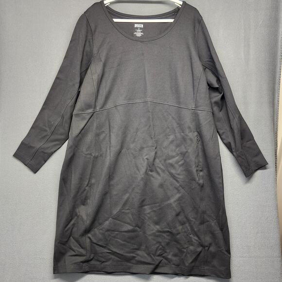 Duluth Trading Wearwithall Dress 2X Black Ponte Knit Long Sleeve Pockets Stretch - Picture 1 of 9